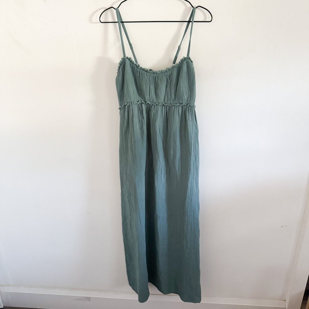 Xirena Dusty Sage Jacinda Ruffle Trim Cotton Gauze Maxi Dress S - Picture 2 of 7